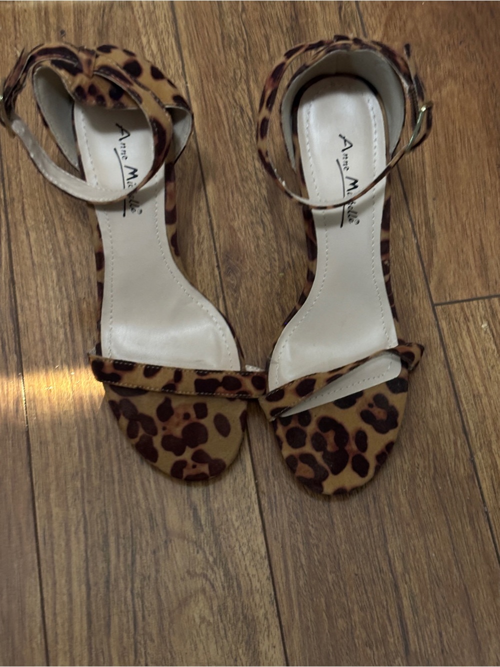 Anne Michelle Leopard Print Ankle-Strap Heels - Brown & Black